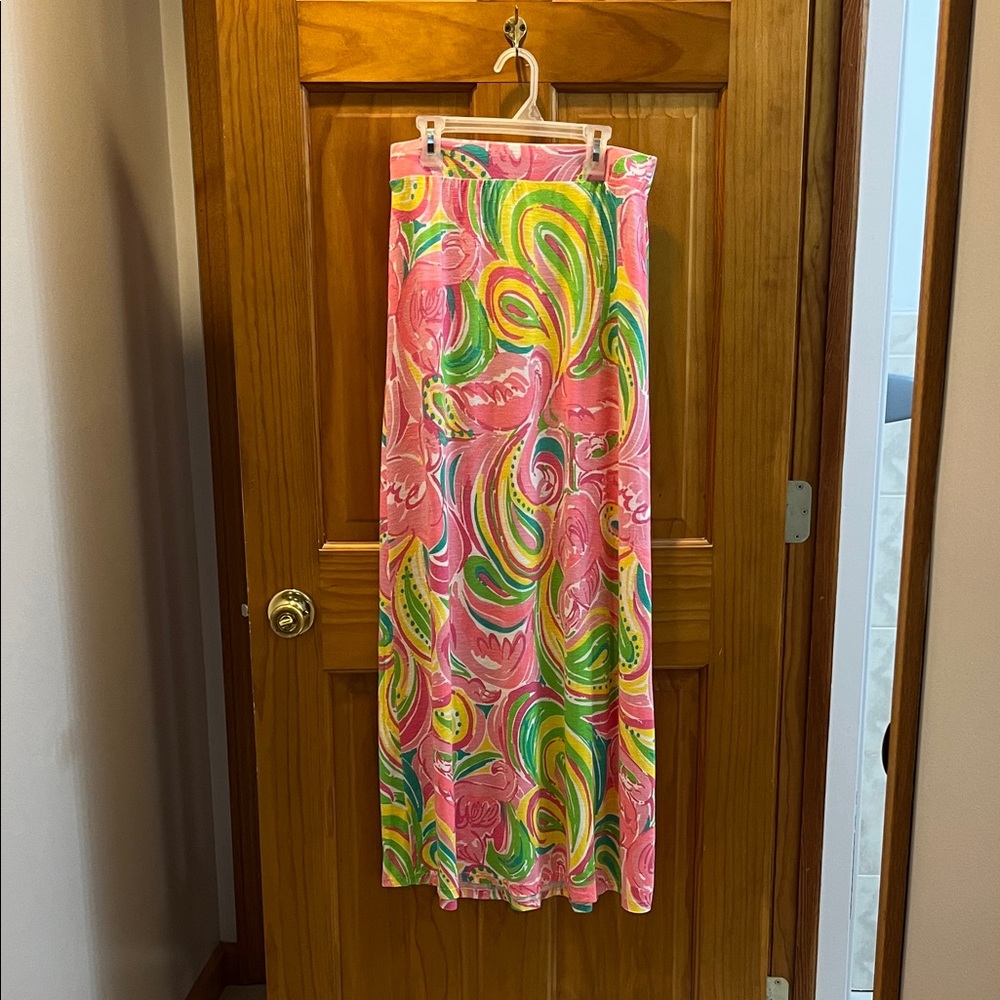 Lilly Pulitzer Pink Green Swirl Maxi Skirt